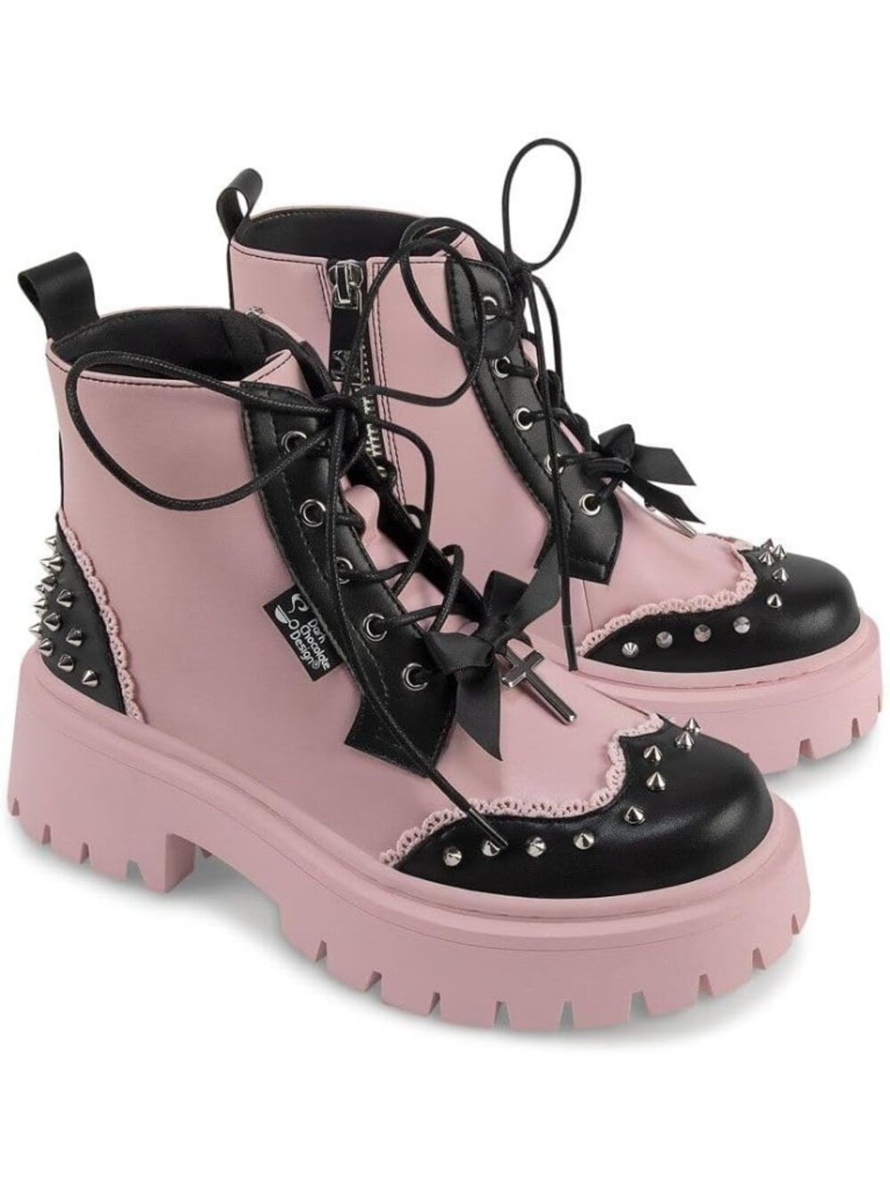 Women’s Dolly Revolt Rubber Faux Leather Chunky Platform Ankle Boots Laces